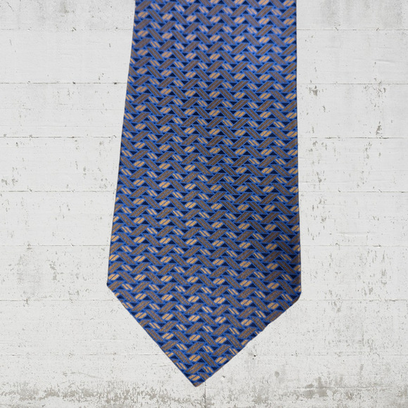 Henry Grethel Other - Vintage 1990s Blue Bronze Chevron USA Made Imported Italian Silk 4 x 57 Mens Tie